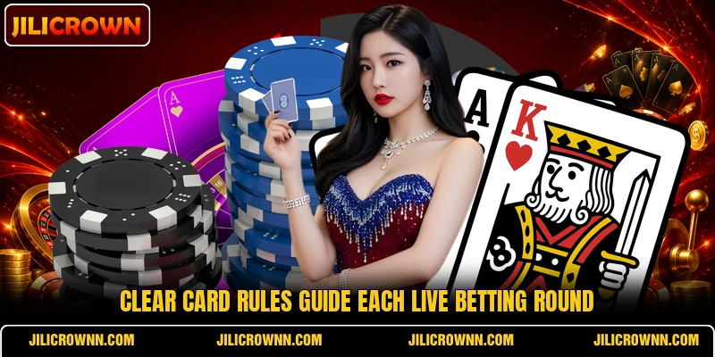 Clear card rules guide each live betting round