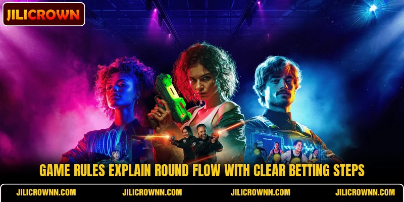 Game rules explain round flow with clear betting steps