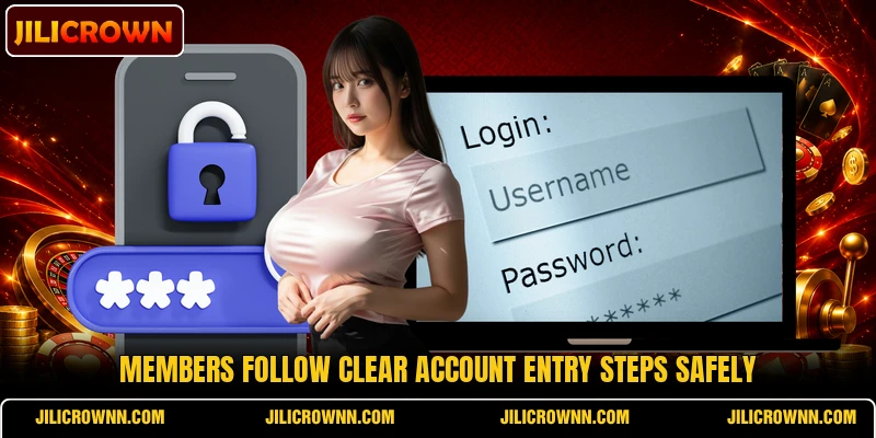Members follow clear account entry steps safely